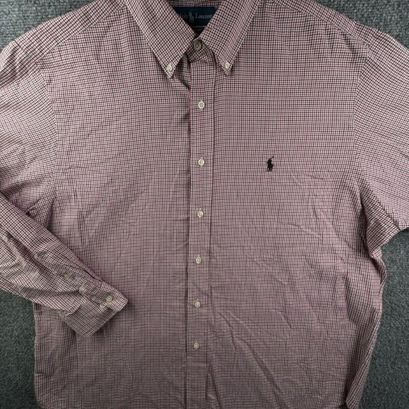 Ralph Lauren Long Sleeve Button Up Shirt Red Black Check Classic 17.5 34/35 Men - Picture 2 of 12